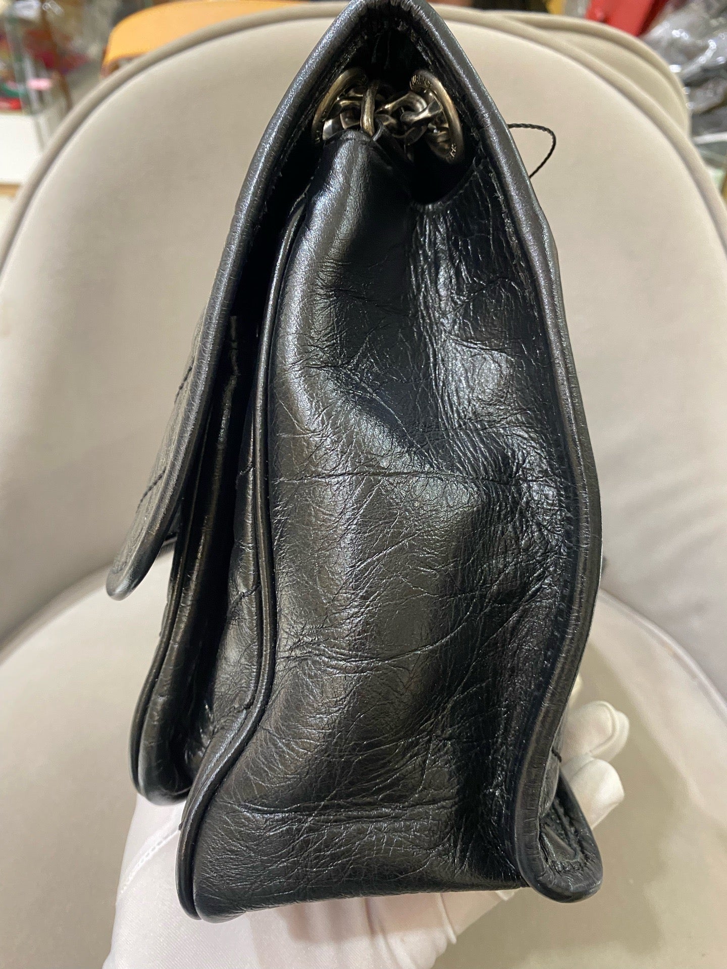 Saint Laurent - Niki Medium Chain Bag - Aged crinkled calfskin leather - Black - (Medium)