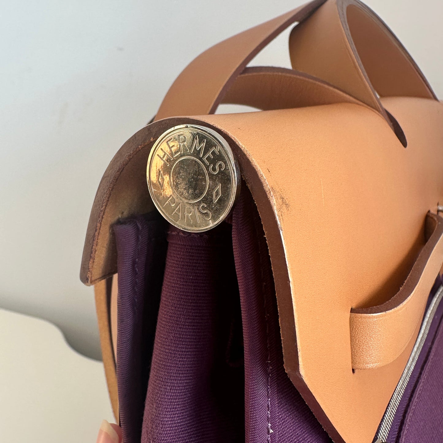 Hermès - Herbag Zip Retourne 39 - Toile canvas and Vache Hunter leather - Purple with Brown trim and Silver-Tone Hardware - (large)