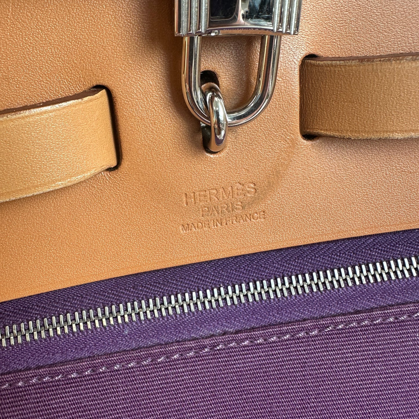 Hermès - Herbag Zip Retourne 39 - Toile canvas and Vache Hunter leather - Purple with Brown trim and Silver-Tone Hardware - (large)