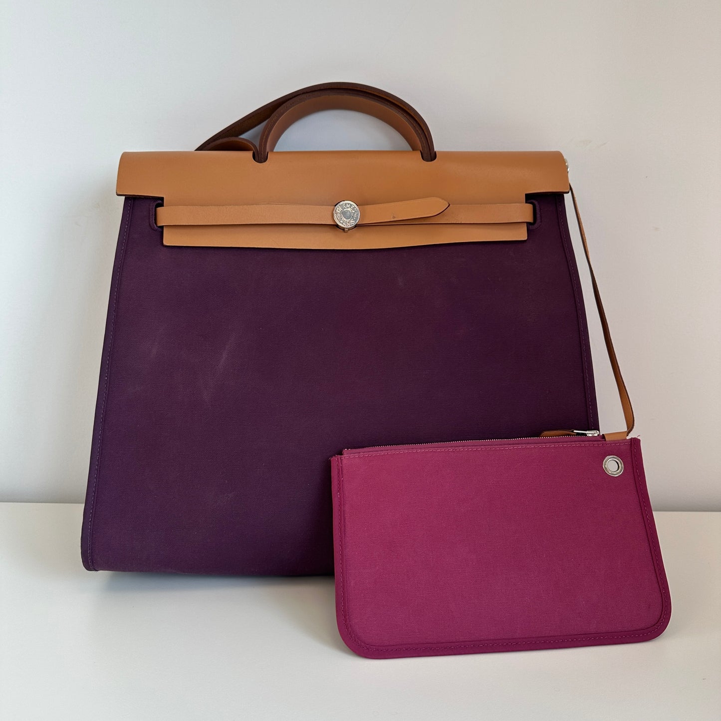 Hermès - Herbag Zip Retourne 39 - Toile canvas and Vache Hunter leather - Purple with Brown trim and Silver-Tone Hardware - (large)