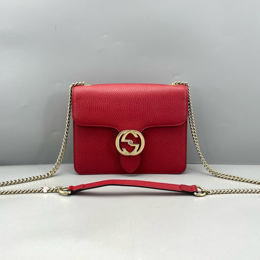 Gucci - Interlocking G Flap Shoulder Bag - Grained leather - Red - (small)