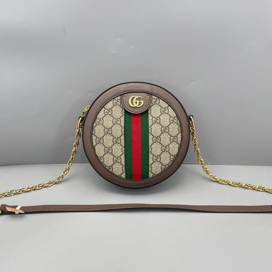 Gucci - Ophidia Round Mini Shoulder Bag - GG Supreme canvas with leather trim - Brown - (mini)