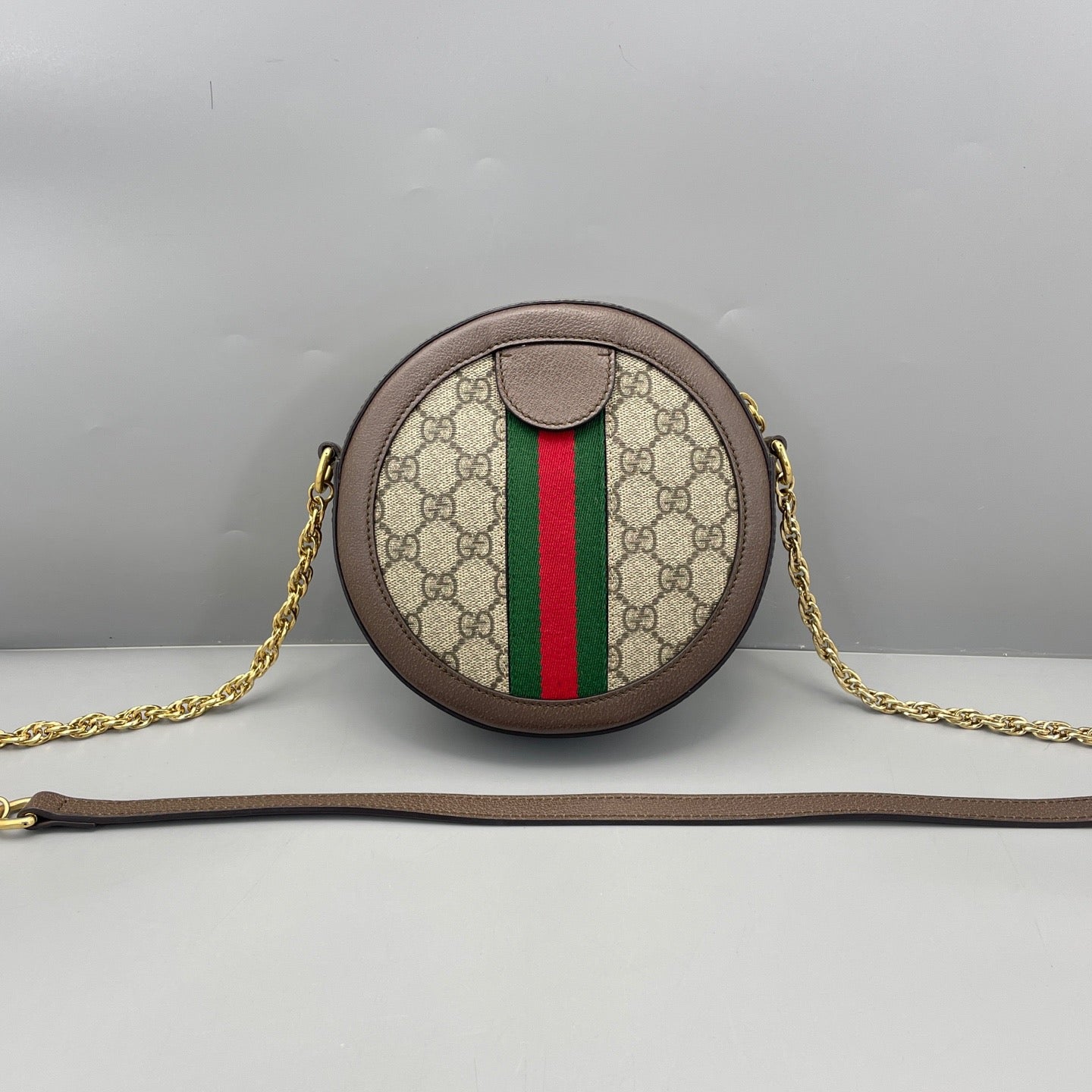Gucci - Ophidia Round Mini Shoulder Bag - GG Supreme canvas with leather trim - Brown - (mini)