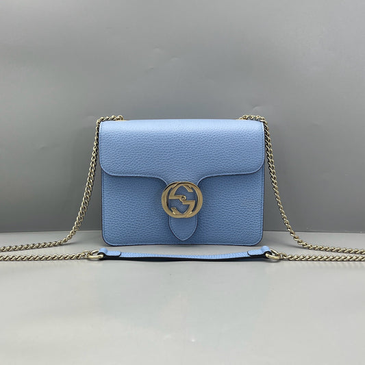 Gucci - Interlocking G Flap Bag - Leather - Blue - (small)