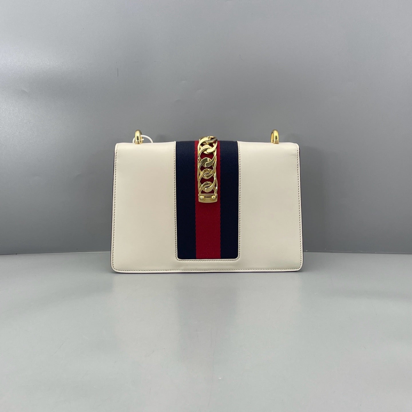 Gucci - Sylvie - Smooth calfskin leather with fabric Web stripe - White - (medium)