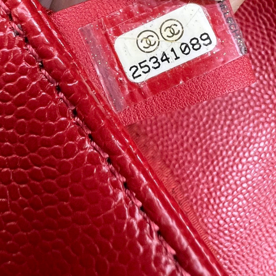 Chanel - Boy Bag - Grained calfskin leather - Red - (medium)