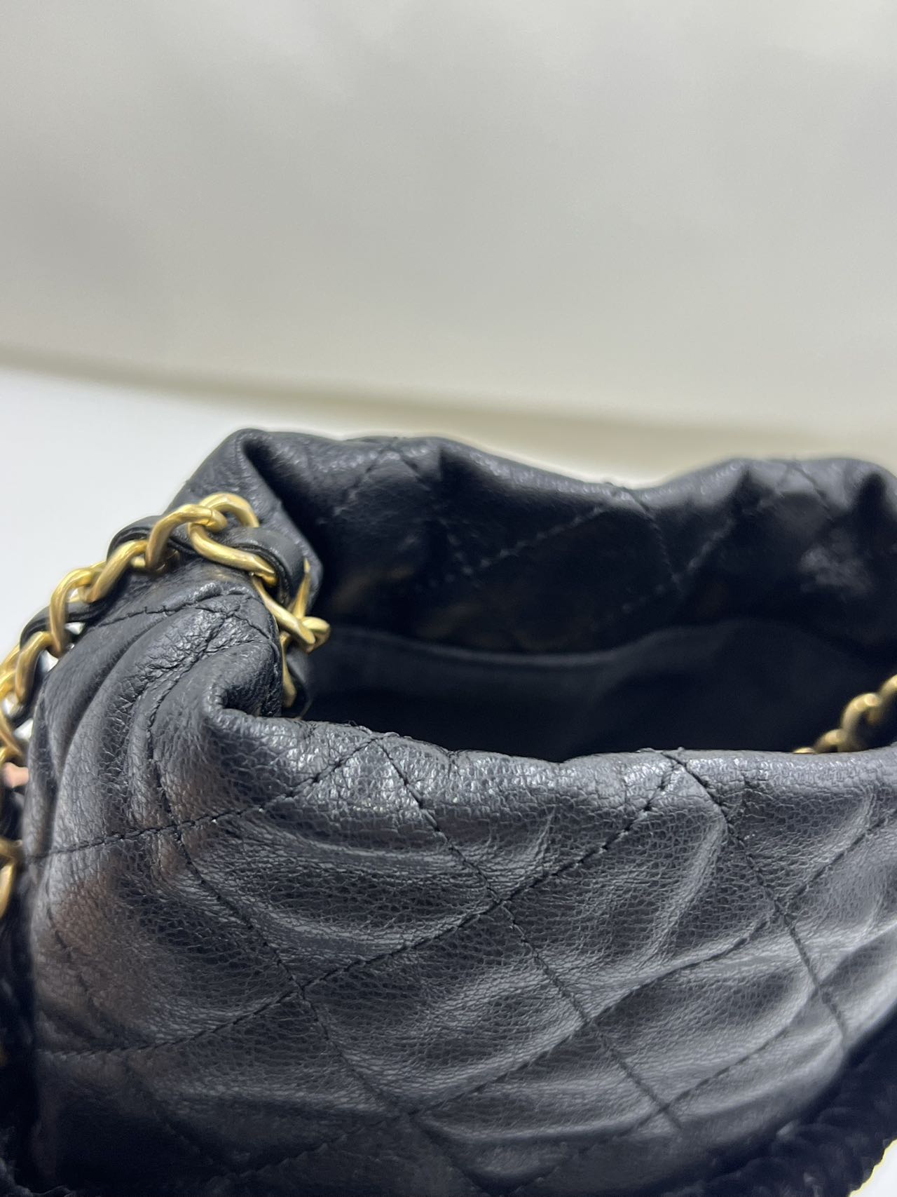 Chanel - Bucket Bag - Velvet mesh and quilted lambskin leather - Black - (mini)
