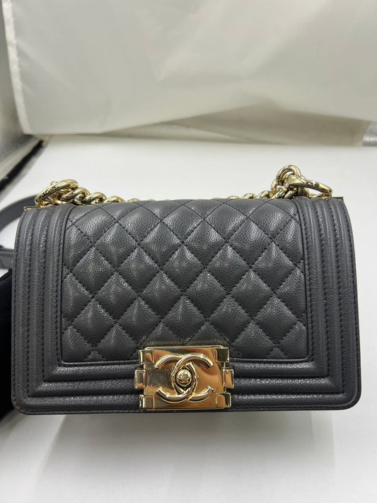 Chanel - Boy Bag - Caviar leather - Grey with Gold-Tone Hardware - (Small)
