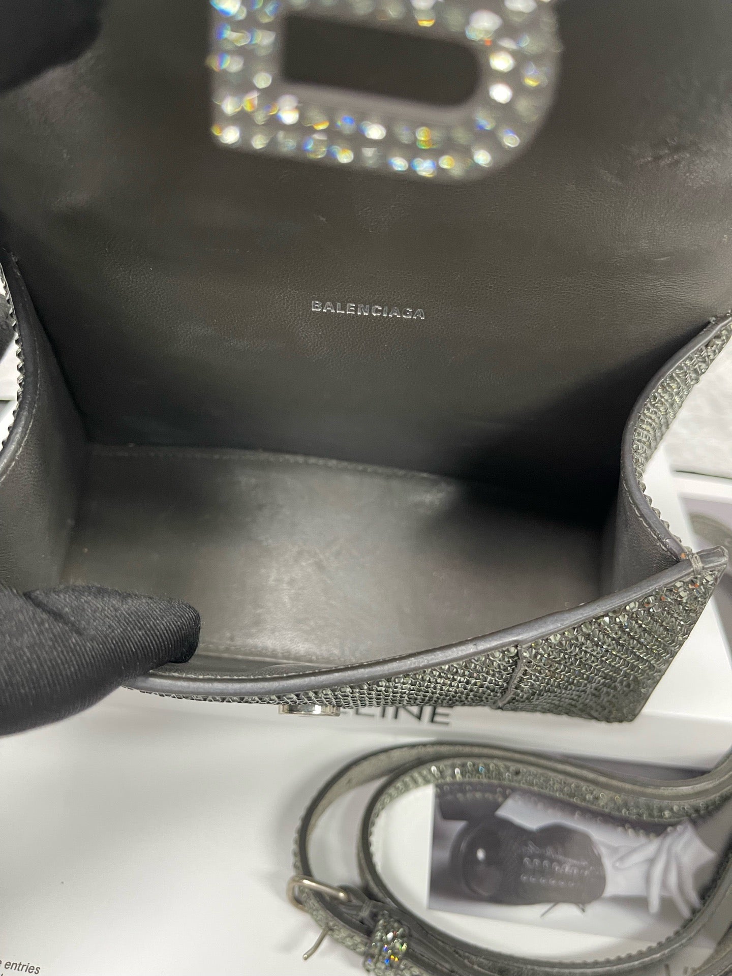 Balenciaga - Hourglass Mini - Leather with rhinestone embellishment - Silver - (mini)