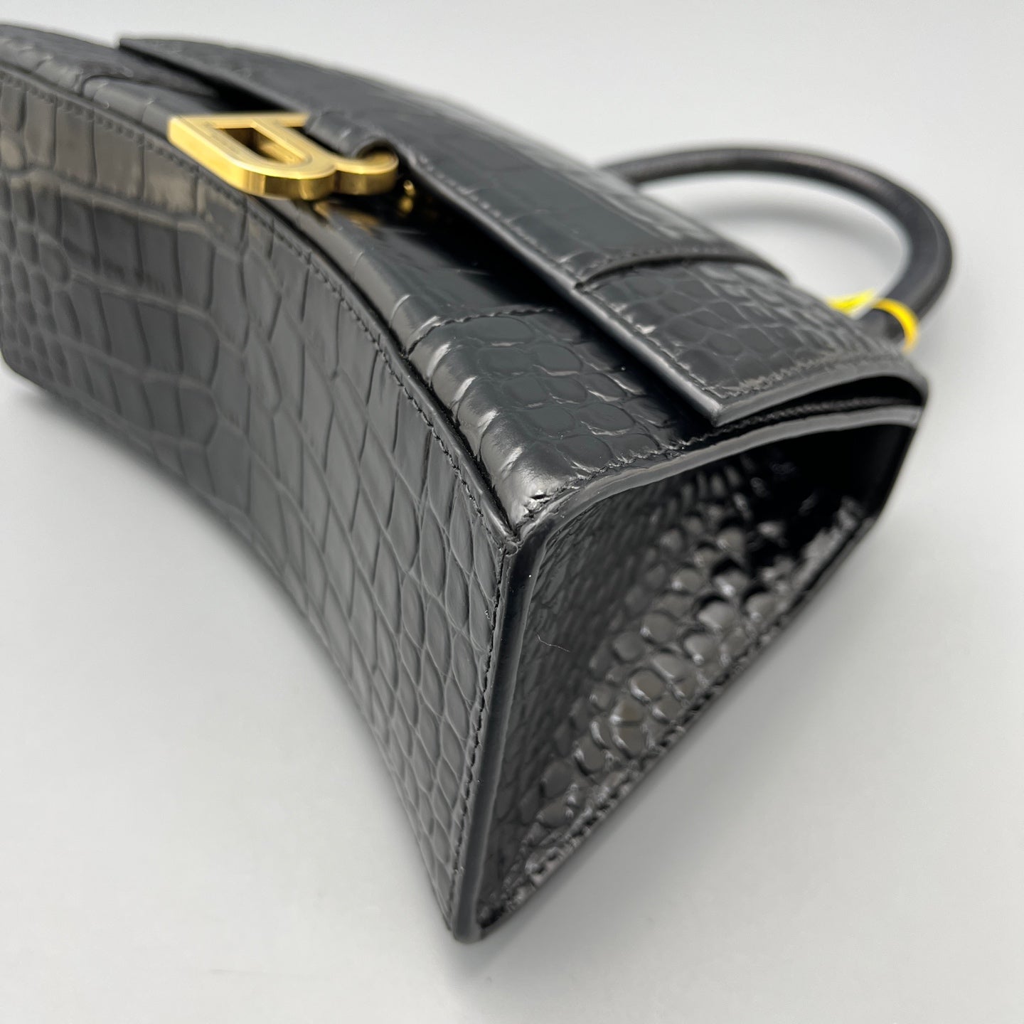 Balenciaga - Hourglass Top Handle Bag S - Calfskin leather with crocodile embossing - Black - (Small)