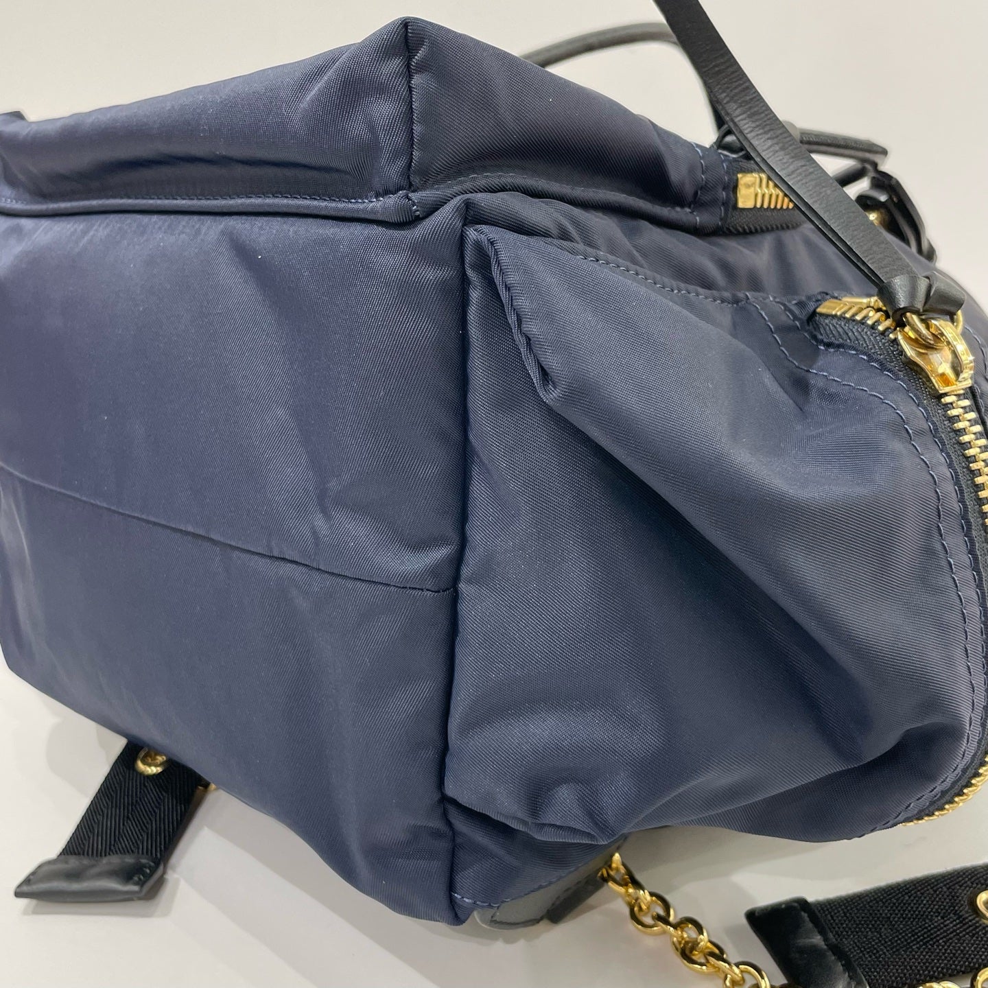 Burberry - The Rucksack - Gabardine nylon with leather trim - Navy with Gold-Tone Hardware - (medium)