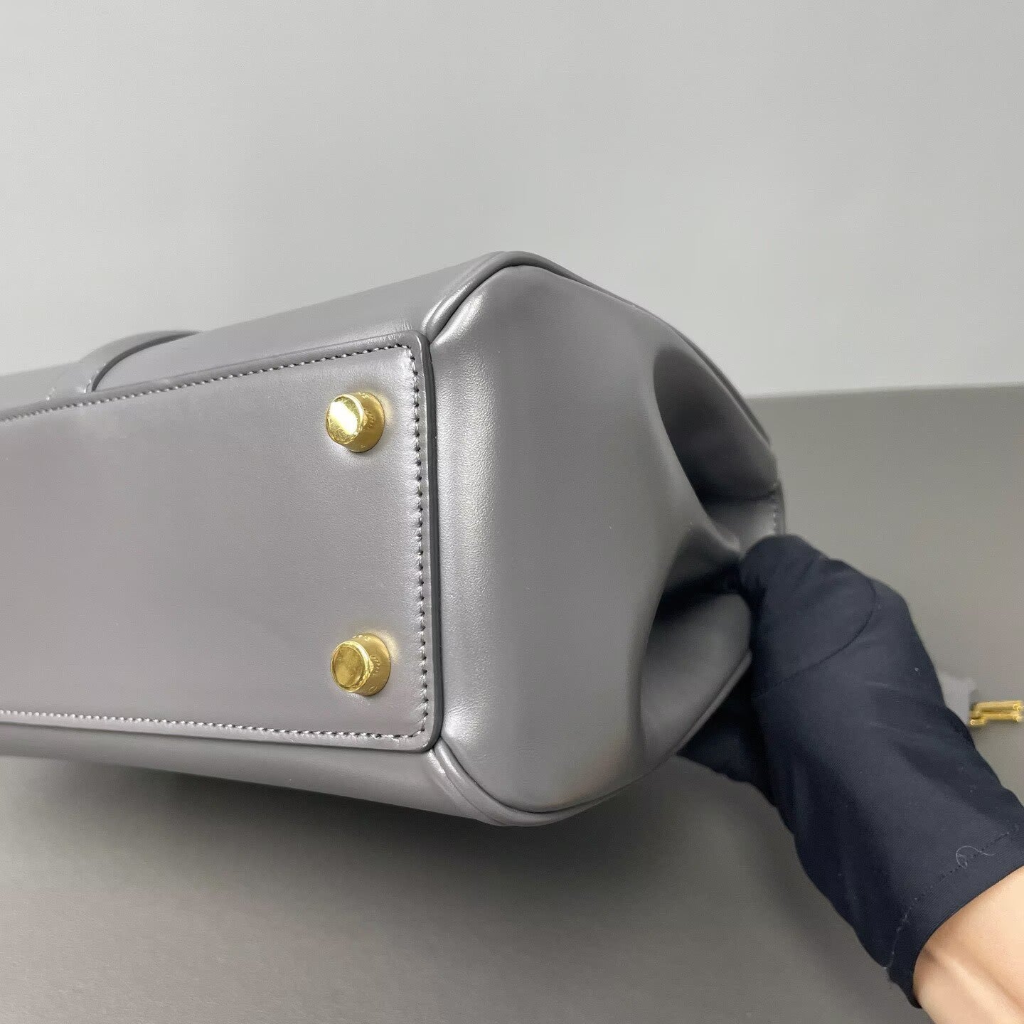 Celine - 16 Soft Mini Top Handle Bag with Lock - Cowhide leather with canvas strap - Grey with Gold-Tone Hardware - (mini)