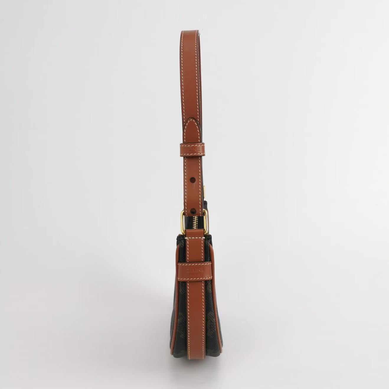 Celine - Ava Bag in Triomphe Canvas - Triomphe canvas with calfskin leather trim - Brown and Black with Tan - (Mini)