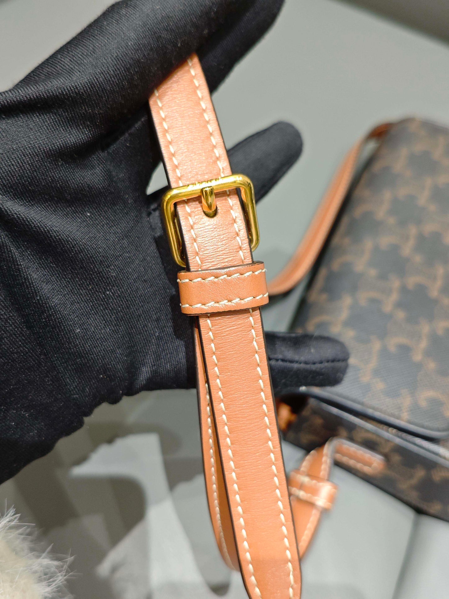 Celine - Claude Triomphe - Triomphe coated canvas with tan leather trim - Brown - (Small)