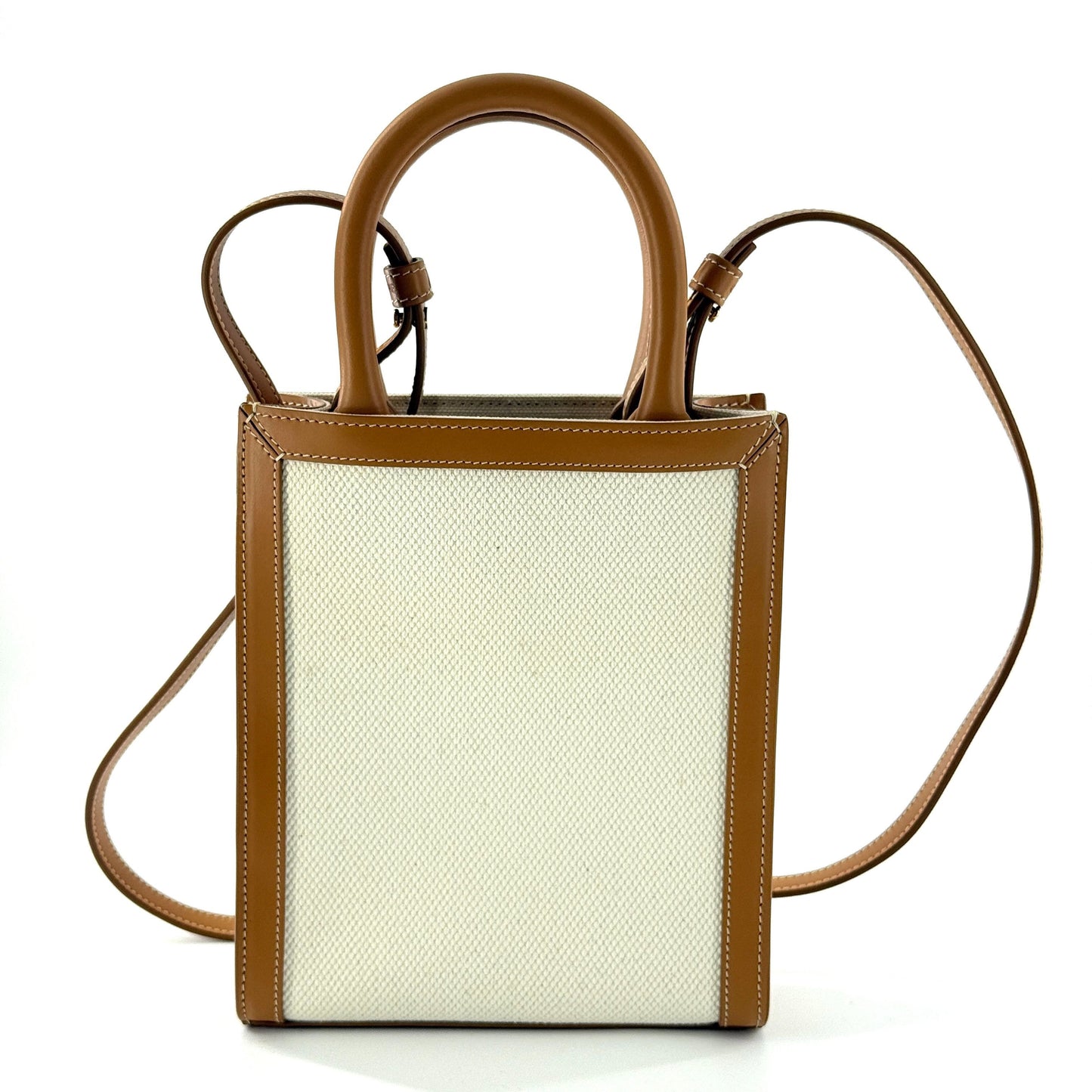 Celine - Mini Vertical Cabas Tote - Canvas with Leather trim - White canvas with Tan leather trim - (mini)