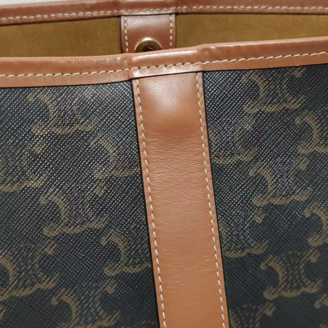 Celine - Seau Triomphe Bucket Bag - Triomphe canvas and calfskin leather - Brown - (medium)