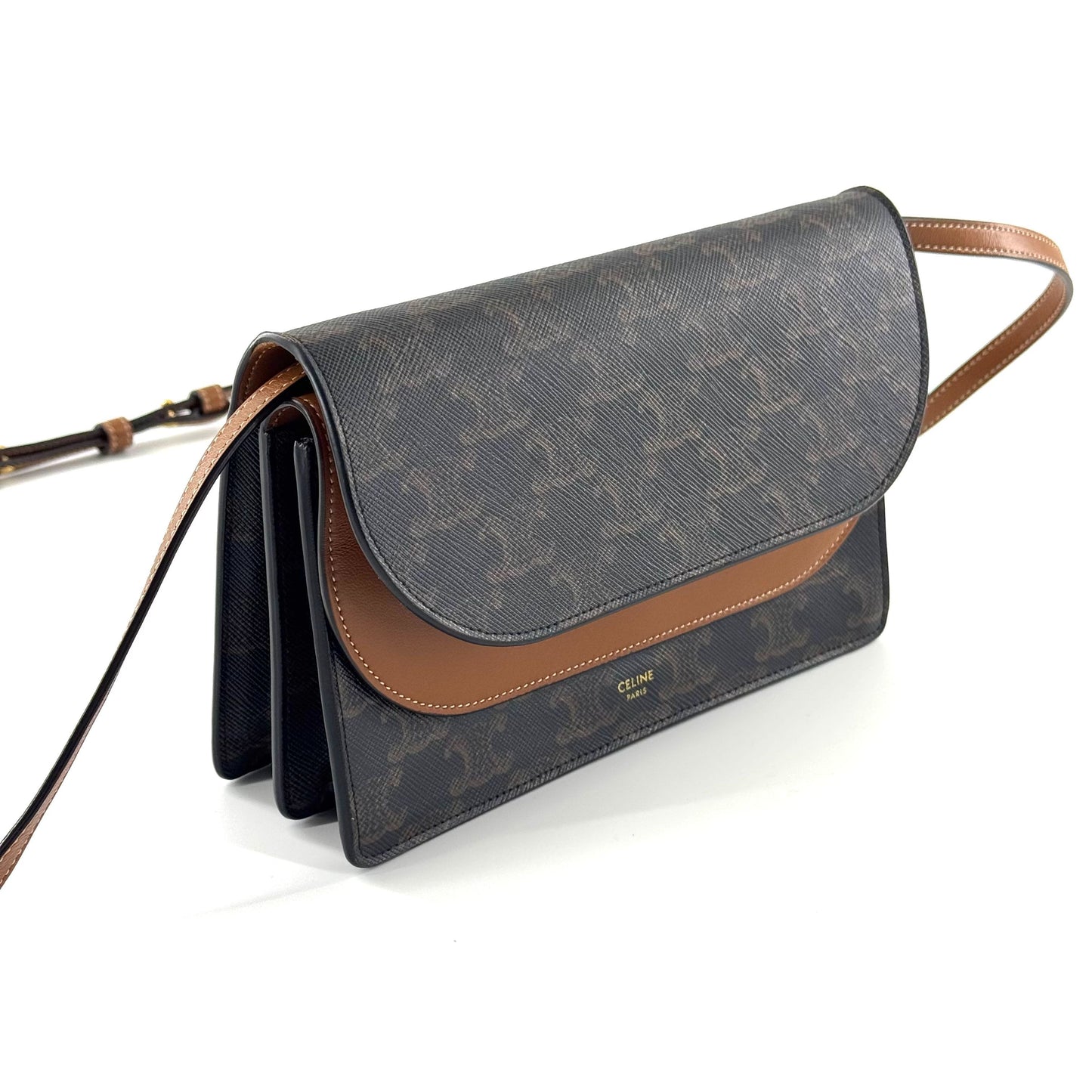 Celine - Triomphe Canvas Envelope Crossbody Bag - Coated canvas and calfskin leather - Brown and Tan - (small)