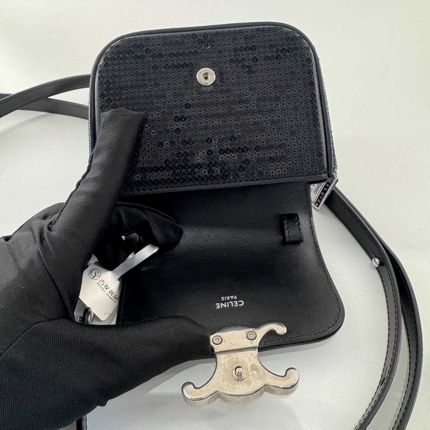 Celine - Triomphe Mini Sequin Flap Bag - Glitter - Black - (mini)