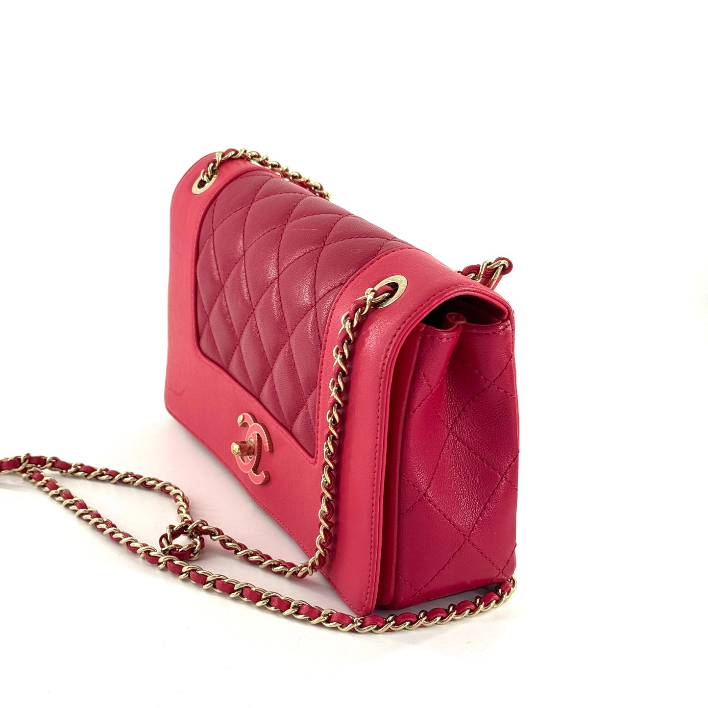 Chanel - 17P Flap Bag - Lambskin leather - Rose Pink Color-Block with Gold-Tone Hardware - (small)