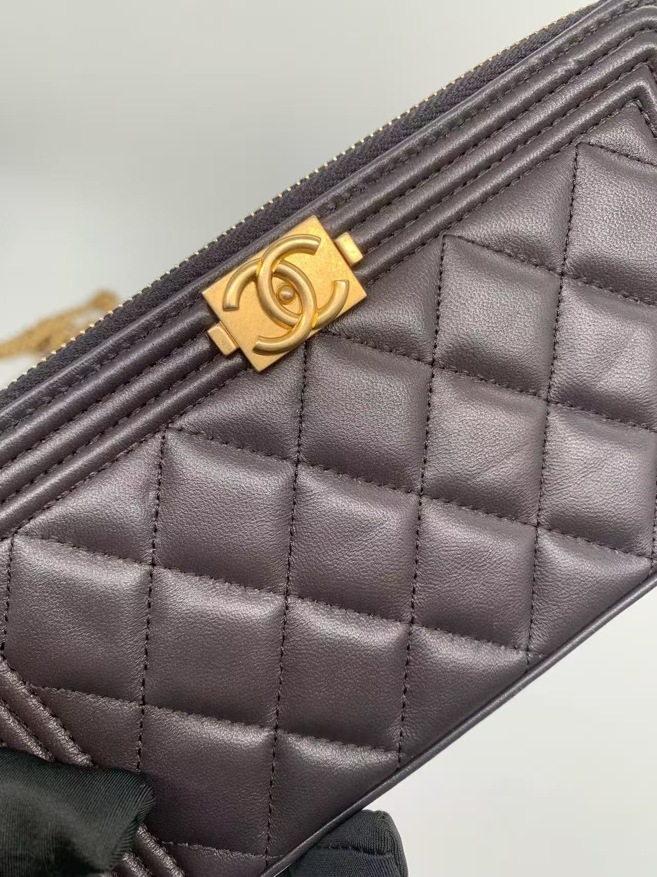 Chanel - Boy Chanel Mini Wallet On Chain (WOC) - Lambskin leather - Dark grey - (mini)