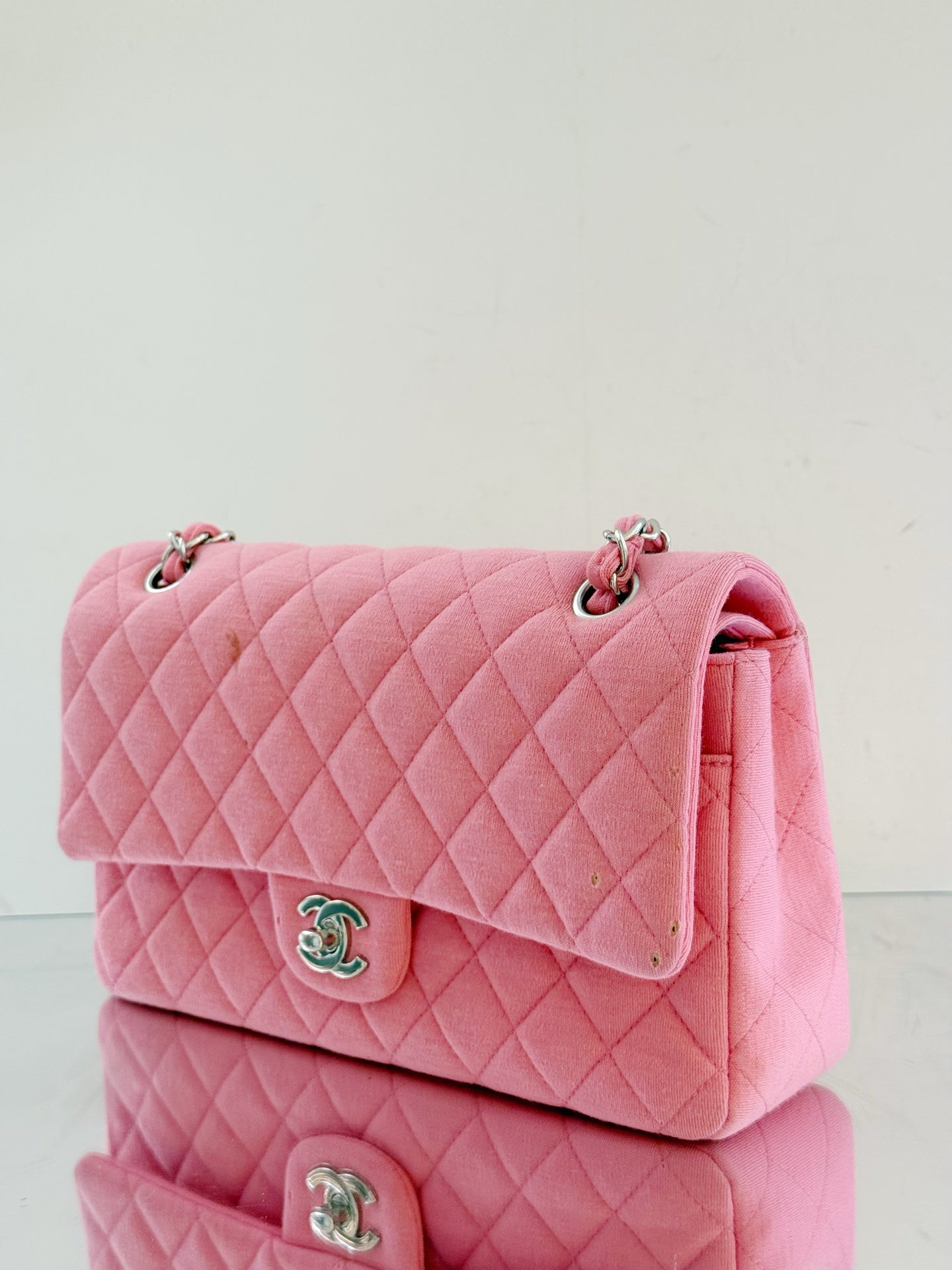 Chanel - Classic Flap - Canvas knit - Pink with Silver-Tone Hardware - (Medium)
