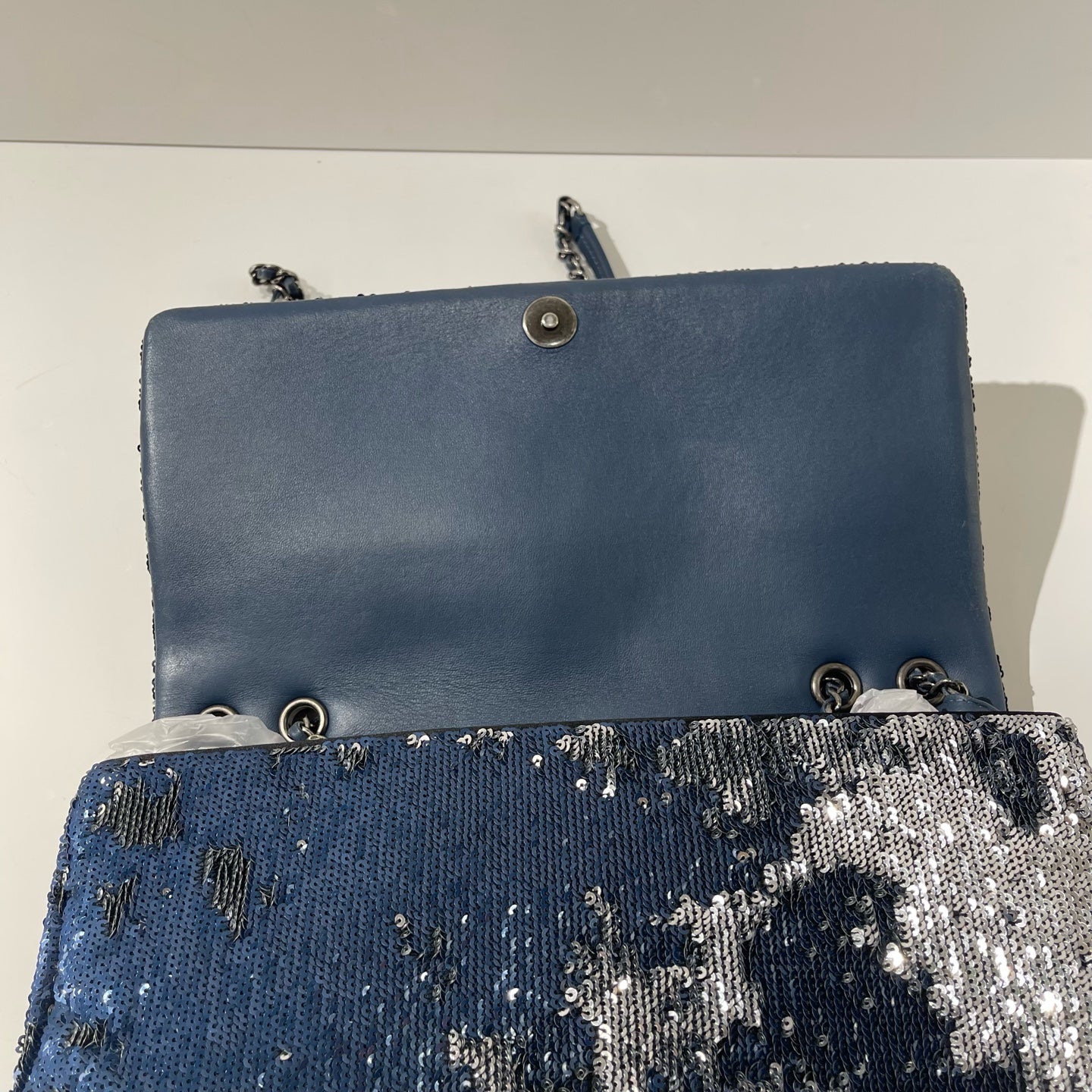Chanel - Coco Cuba CF Flap Bag - Sequins with leather trim - Blue with Silver-Tone Hardware - (medium)