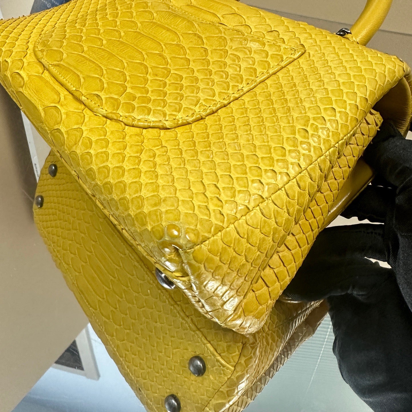 Chanel - Coco Handle - Python skin - Yellow with Silver-Tone Hardware - (Small)