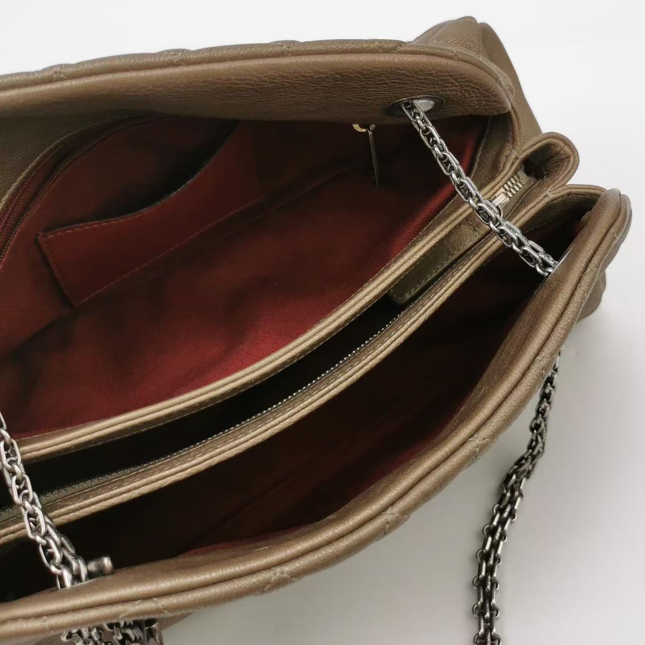 Chanel - Demi-Lune Bag - Aged calfskin leather - Metallic Bronze-Greige with Gunmetal-Tone Hardware - (Medium)