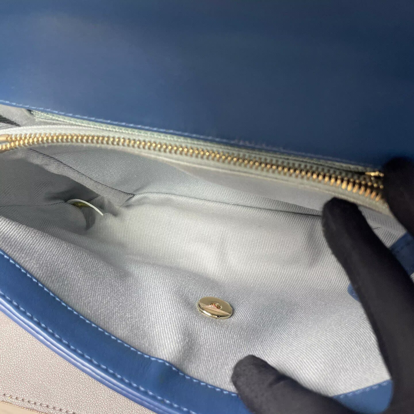 Chanel - Envelope Flap Bag - Grained calfskin leather - Blue with Light Gold-Tone Hardware - (small)