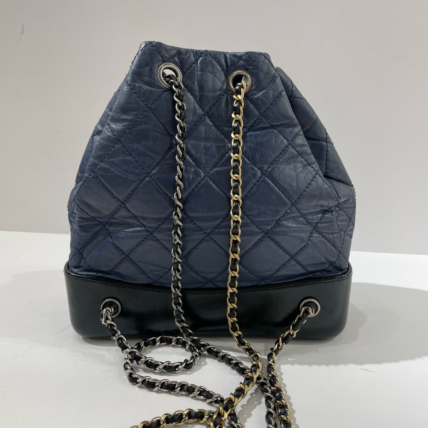 Chanel - Gabrielle Backpack - Aged calfskin leather and smooth calfskin leather - Blue with Black base - (Small)