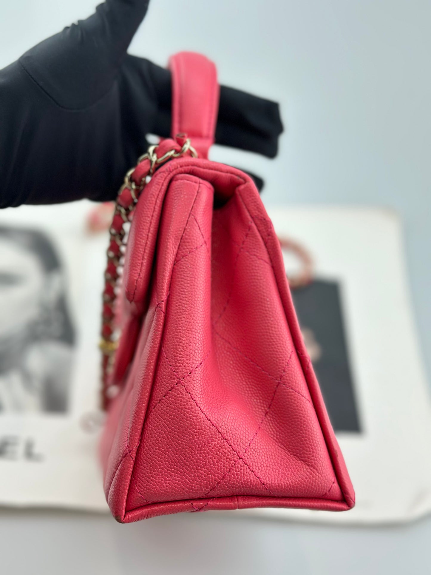 Chanel - Kelly Handle Flap Bag - Grained calfskin leather - Pink - (mini)