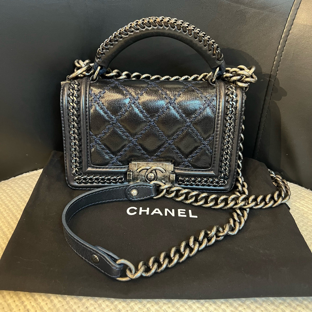 Chanel - Le Boy - Leather - Navy - (Small)