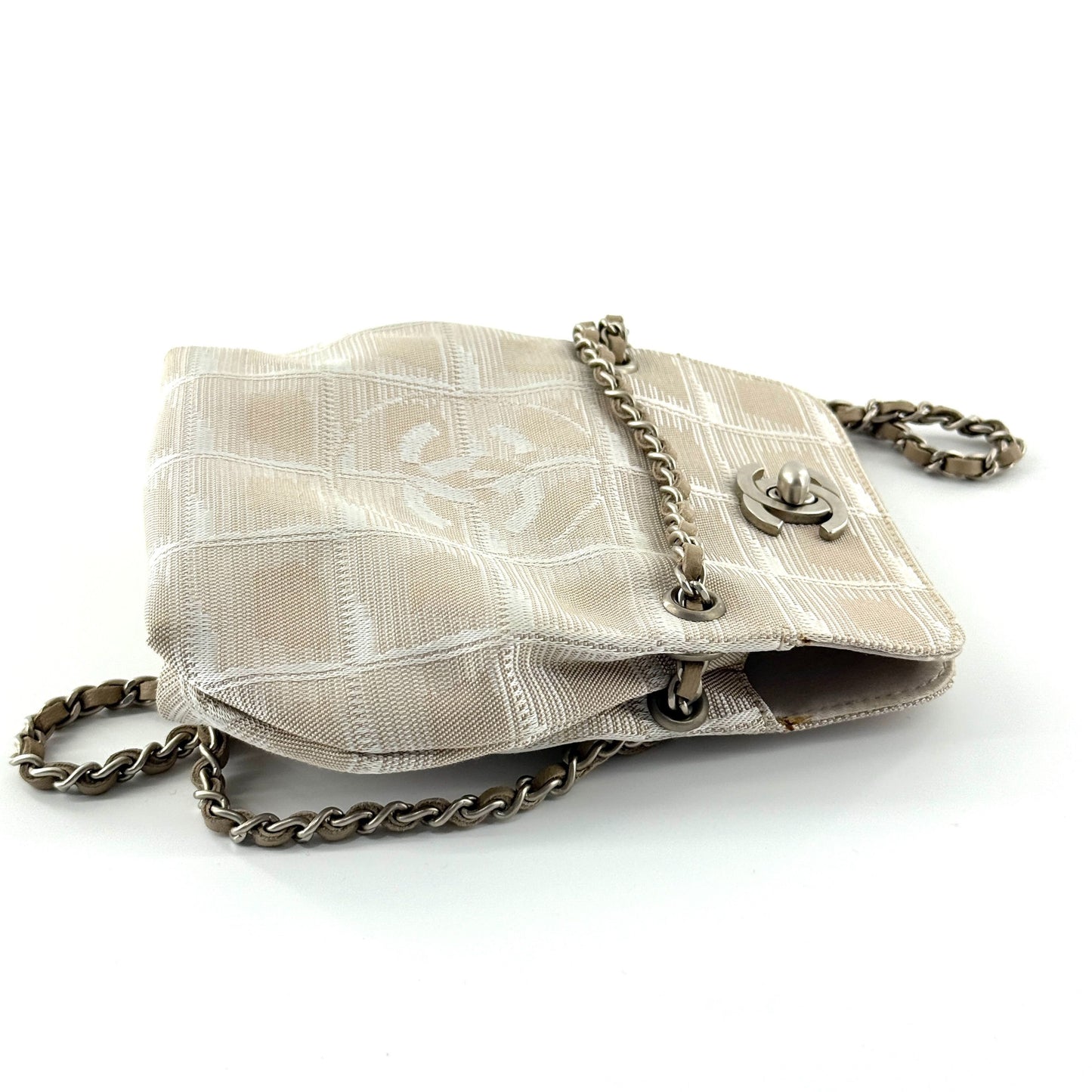 Chanel - New Travel Line Pouch - Woven cloth - Light Beige with Silver-Tone Hardware - (mini)