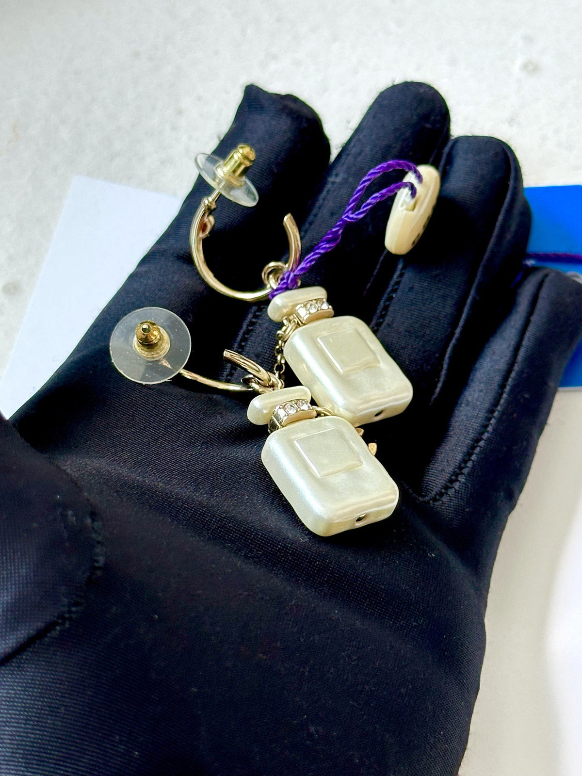 Chanel - No. 5 Perfume Bottle - Gold-tone metal with pearl-effect bottle charms and clear rhinestone embellishments. - Gold