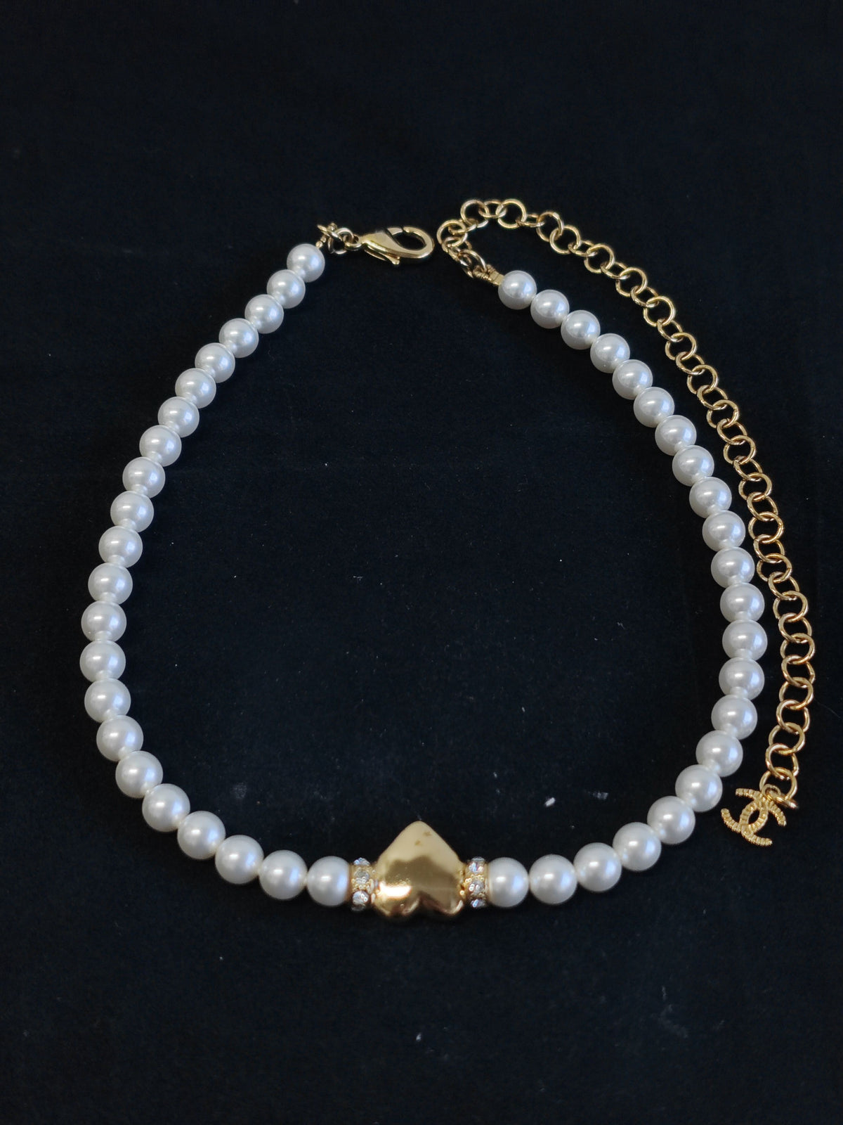 Chanel - Other - Gold-tone metal with imitation pearl beads and clear rhinestone accents. - White