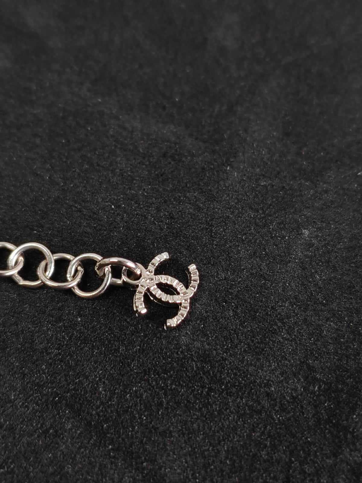 Chanel - Other - Silver-tone metal chain and hardware with white imitation pearl beads. - White
