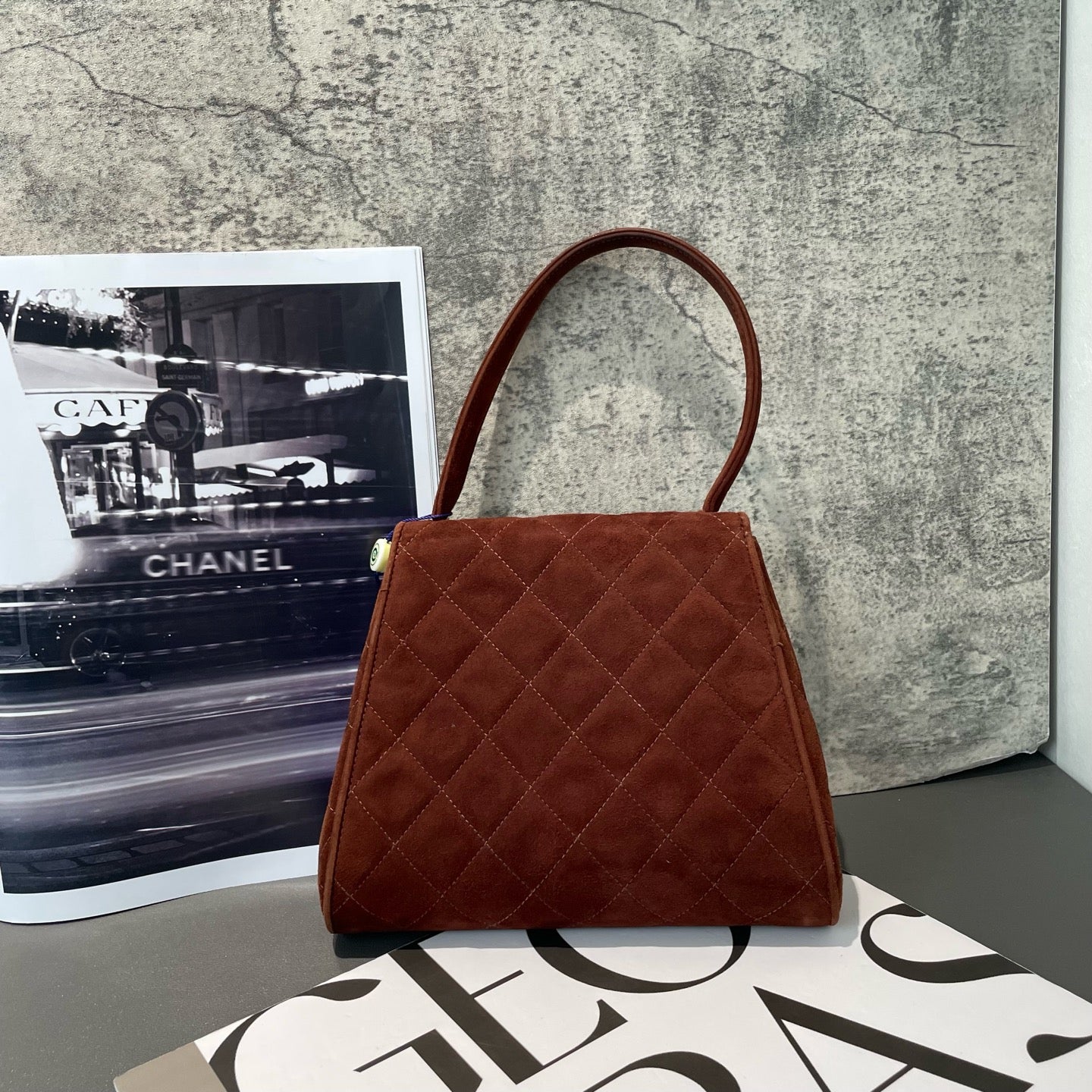 Chanel - Vintage Kelly Top Handle Bag - Velvet - Brown - (mini)