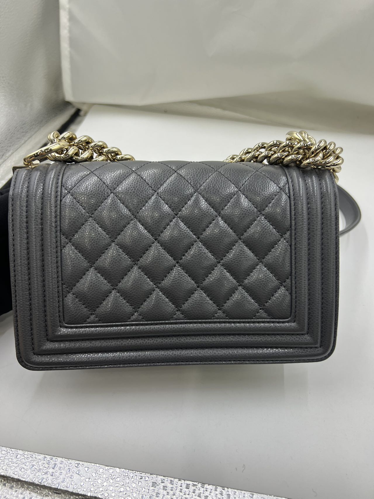 Chanel - Boy Bag - Caviar leather - Grey with Gold-Tone Hardware - (Small)