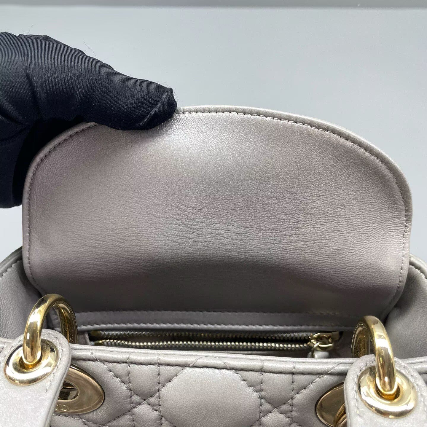 Dior - Lady Dior (3-grid) - Lambskin leather - Grey with metallic sheen - (mini)