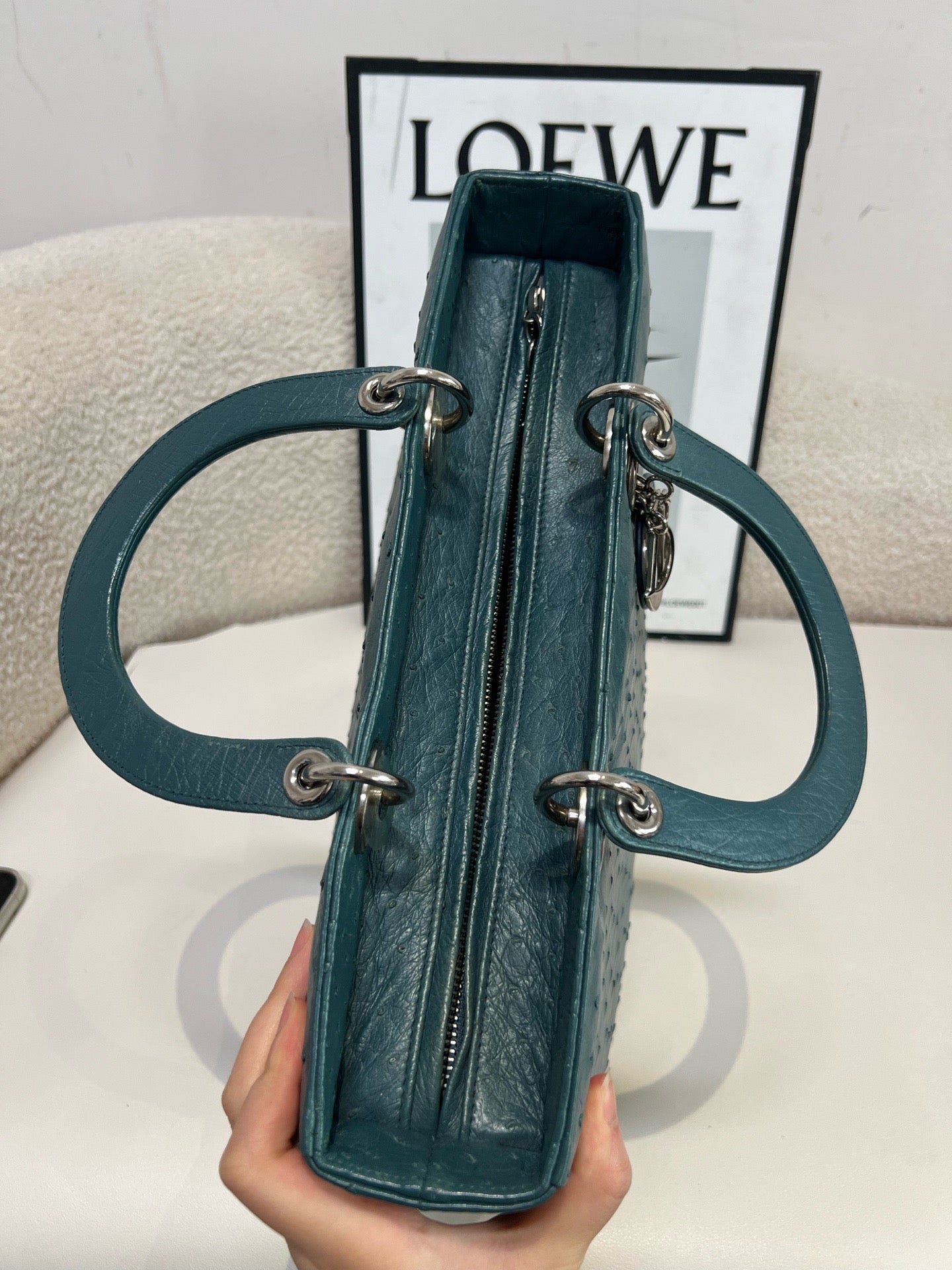 Dior - Lady Dior - Exotic leathers - Ostrich - Blue - (large)