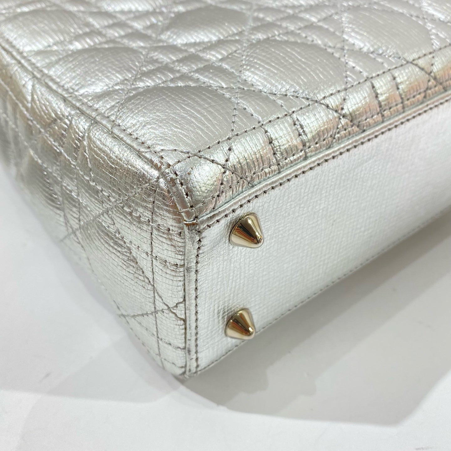 Dior - Lady Dior - Metallic grained leather - Silver with Silver-tone Hardware - (Mini)