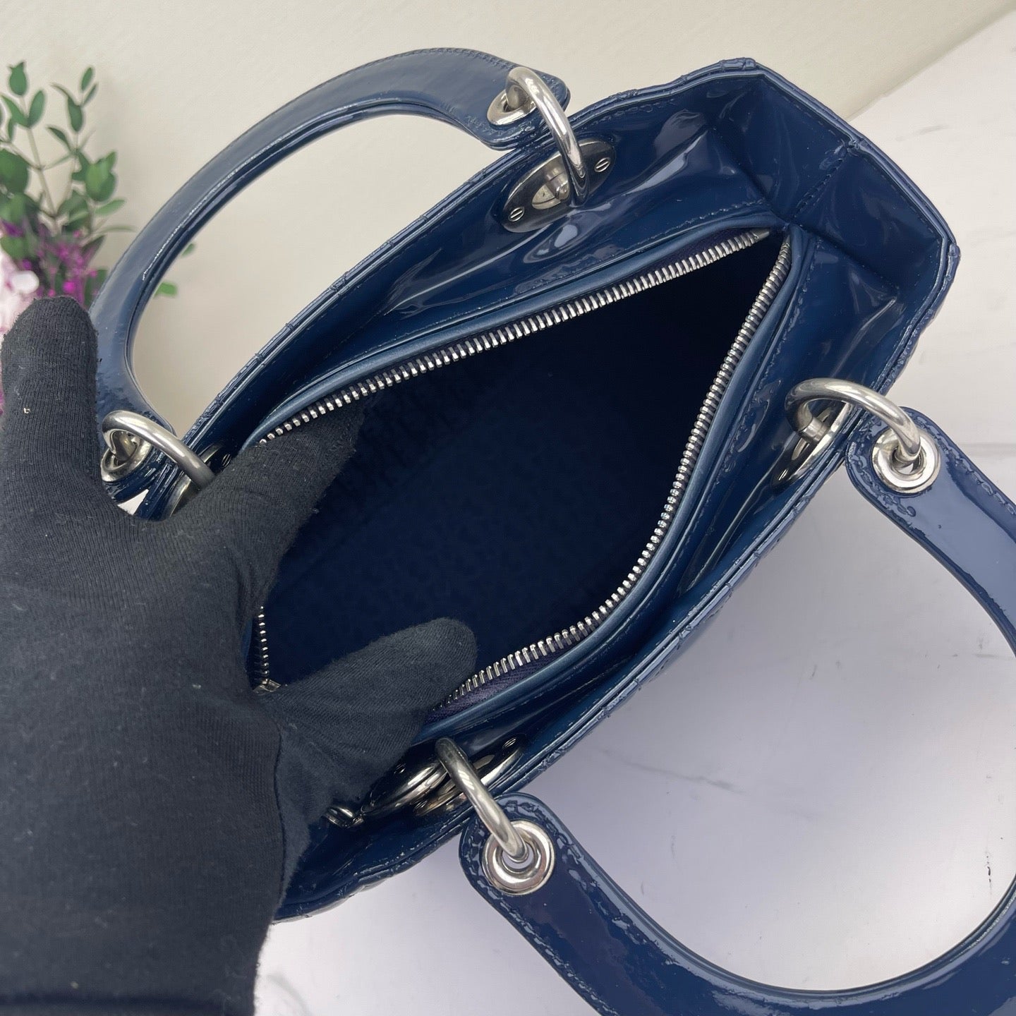 Dior - Lady Dior - Patent leather - Navy - (medium)