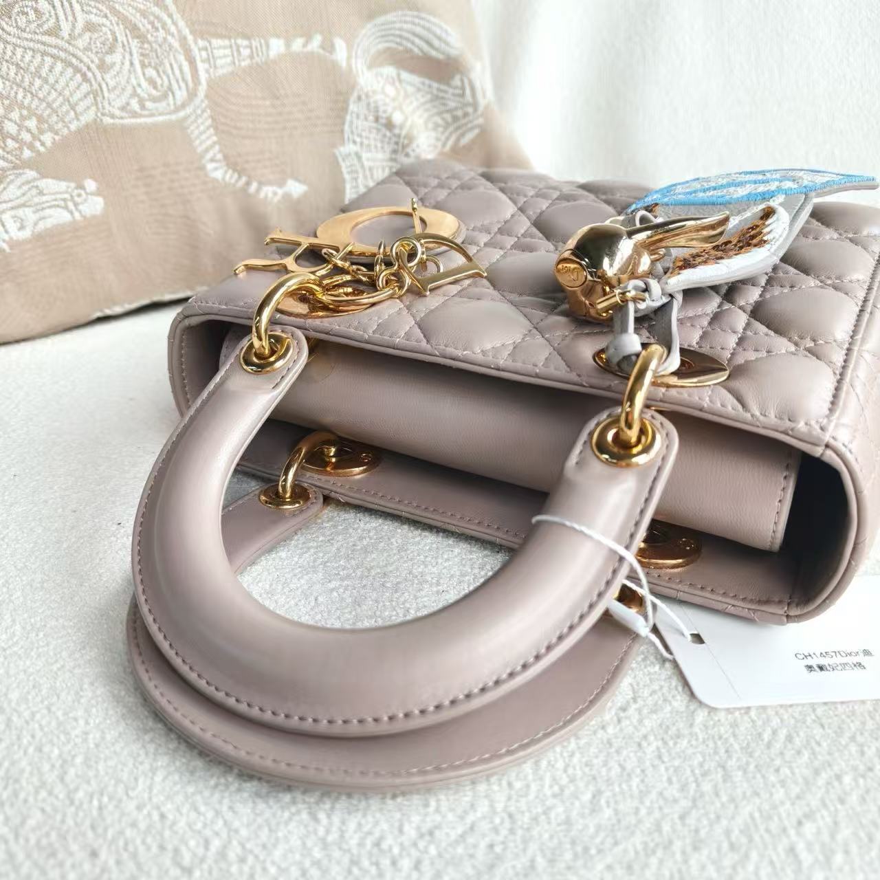 Dior - Lady Dior Small - Lambskin leather - Greige with Gold-Tone Hardware - (small)