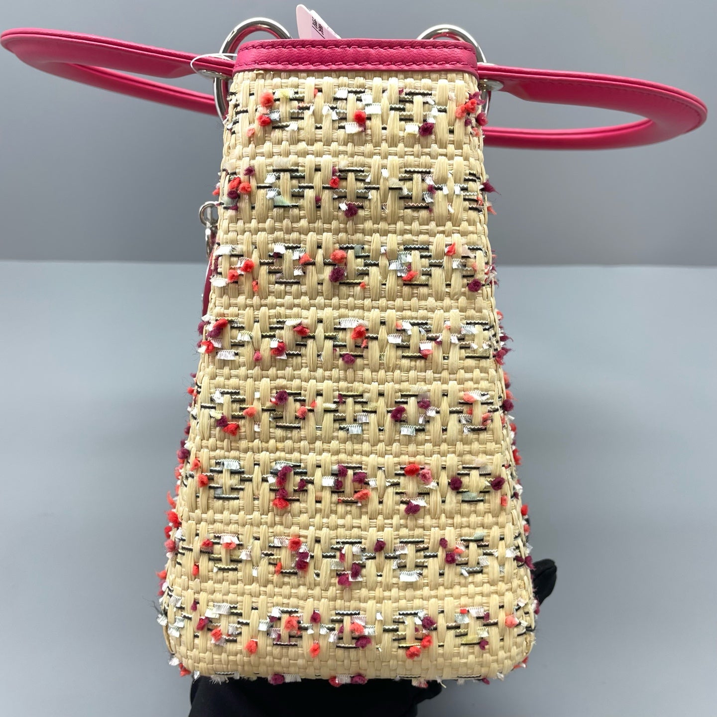 Dior - Lady Dior - Woven straw and leather - Beige with Hot Pink accents and multicolour weave - (Medium)