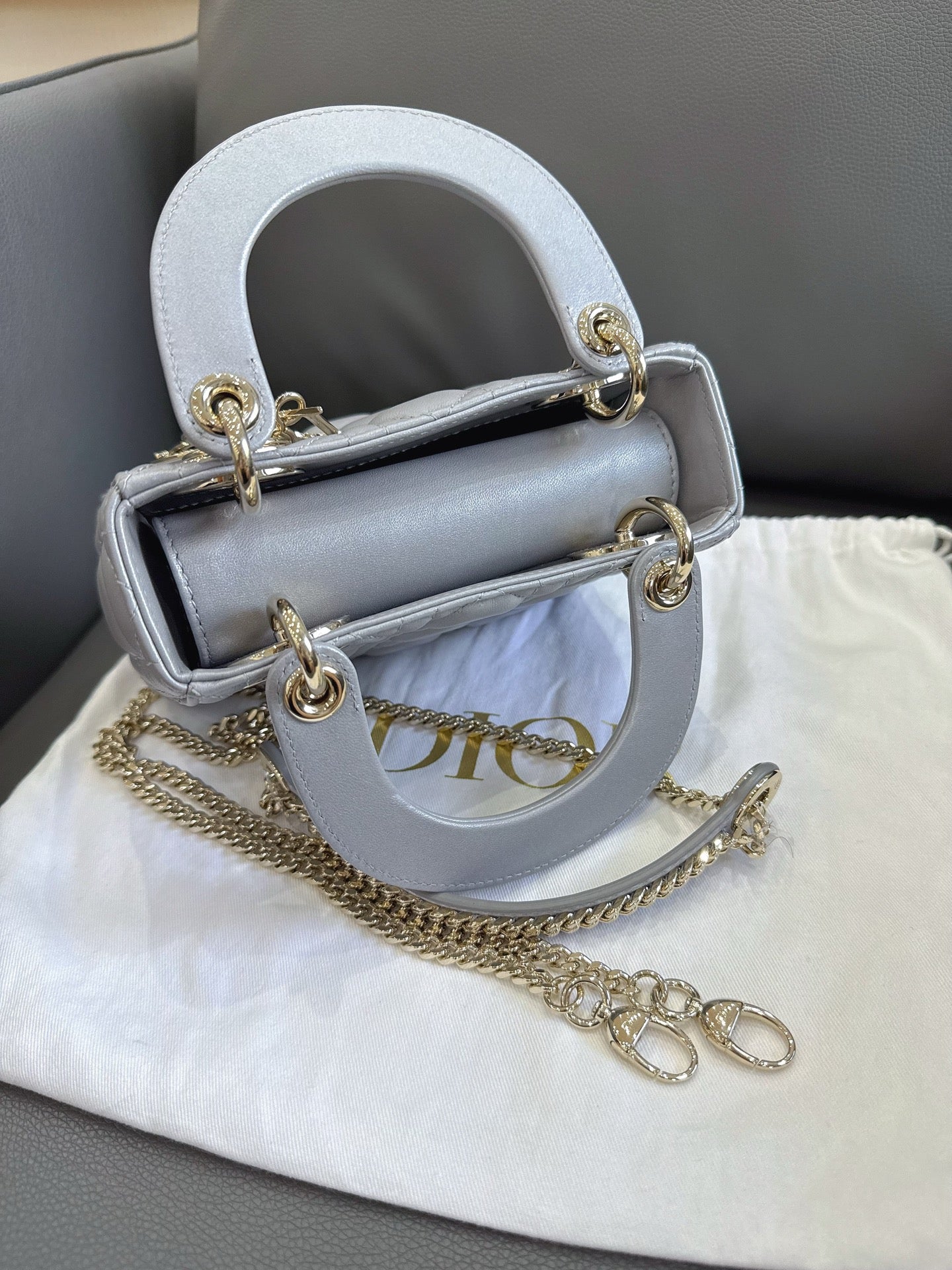 Dior - Micro Lady Dior - Lambskin leather - Pearlescent grey - (mini)