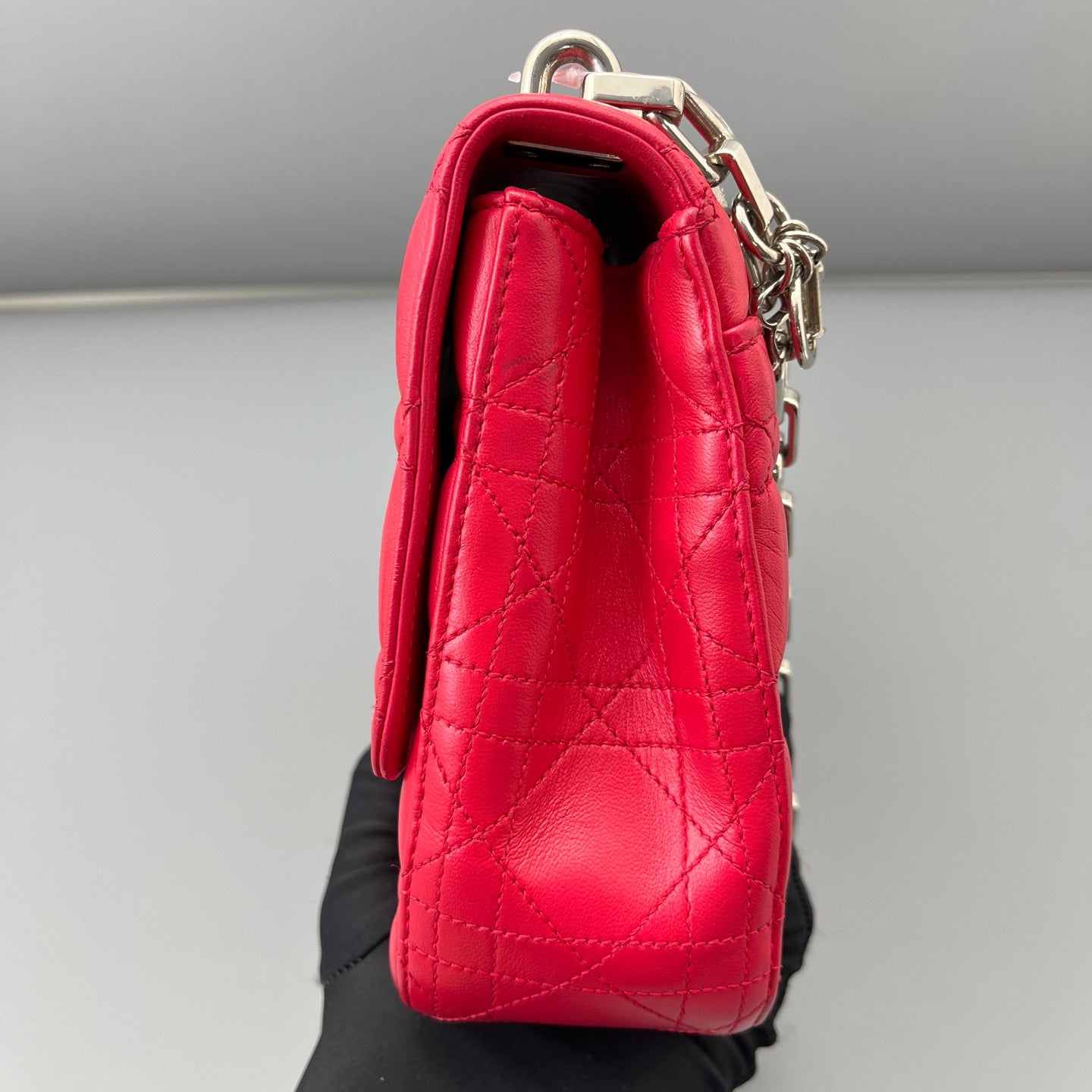 Dior - Miss Dior Quilted Chain Bag - Lambskin leather - Rose Red with Silver-Tone Hardware - (small)