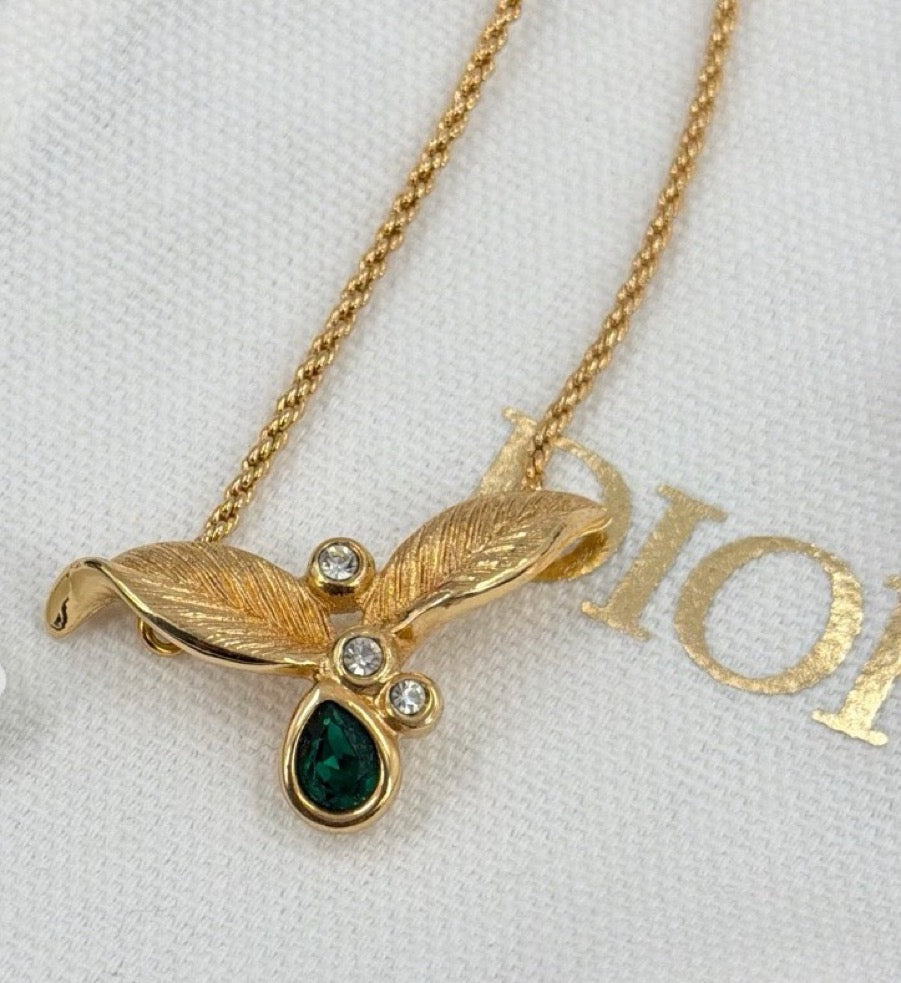 Dior - Other - Gold-tone metal with green and clear rhinestone embellishments. - Green