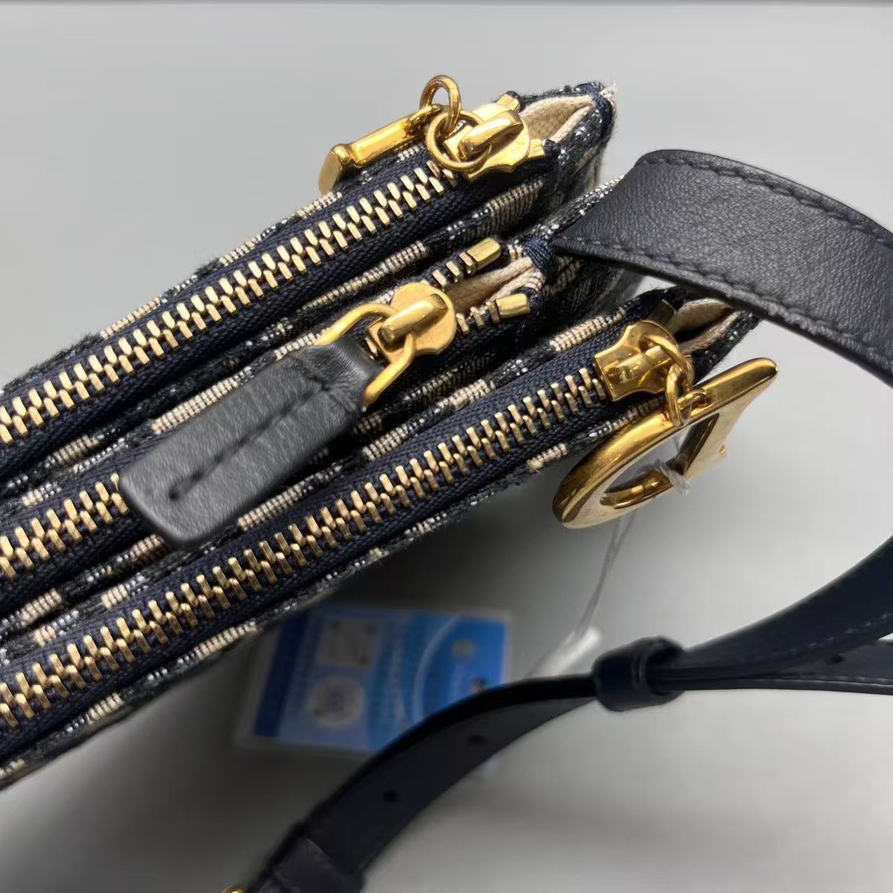 Dior - Saddle Bag - Embroidered canvas with leather trim - Navy and Beige with Gold-Tone Hardware - (mini)