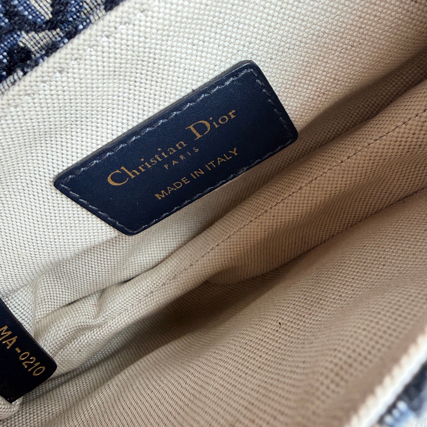 Dior - Saddle Bag - Embroidered canvas with leather trim - Navy - (Small)