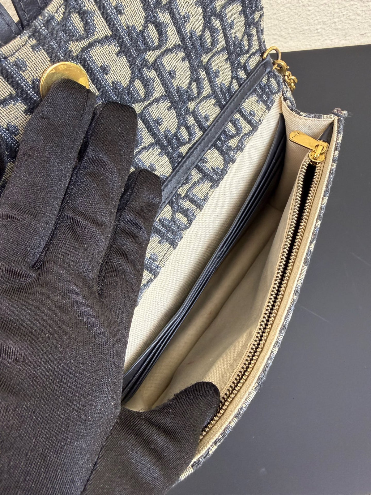 Dior - Saddle Wallet on Chain - Cloth - Blue - (Small)